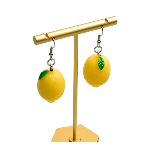 Lemon Fruit Whimsical Drop Earrings - Picture 3 of 5